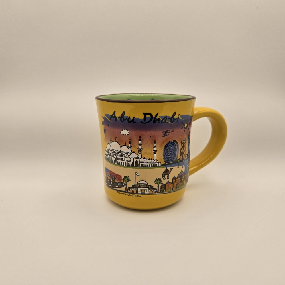 Abu Dhabi UAE Yellow Green‎ Landmark Heart Souvenir Mug Collectible